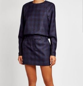 Tibi Printed Wool Rafferty Dolman Plaid Top Medium